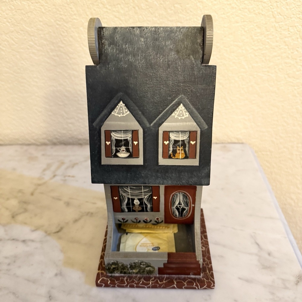 Wood‎ House Sugar Packet  Holder Dispenser Hand Painted
